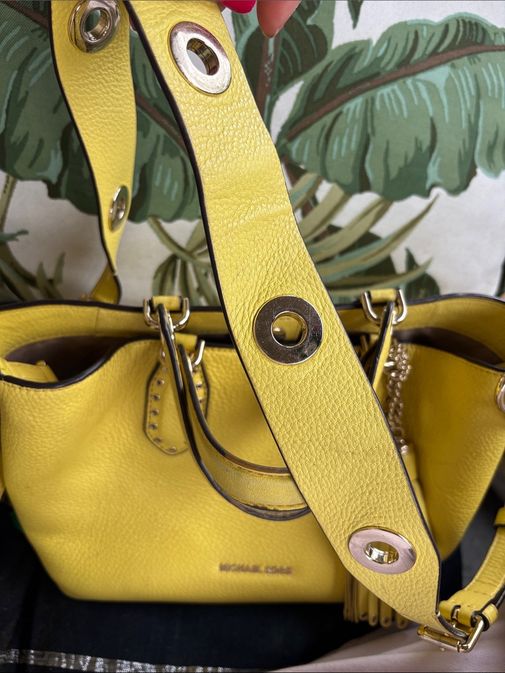 Michael Kors Yellow Pebbled Leather Satchel with Tassel Charm - Picture 10 of 10